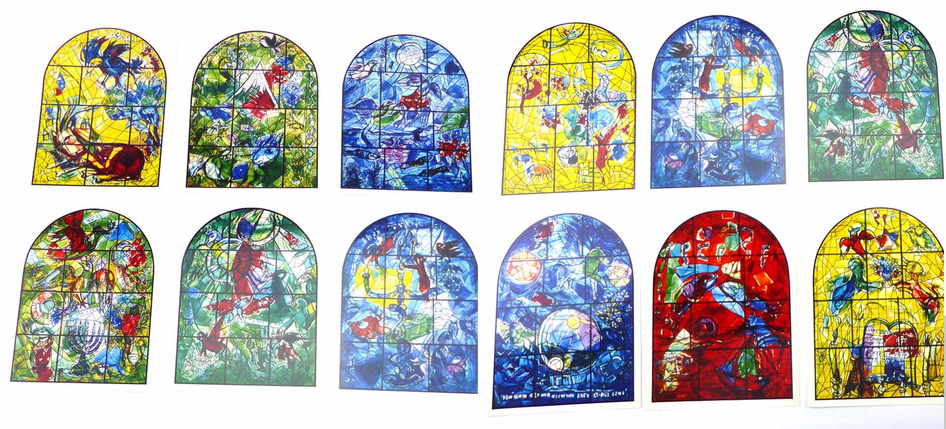 12 חלונות שמייצגים את 12 שבטי ישראל. 'חלונות שאגאל', יוצר: מארק שאגאל