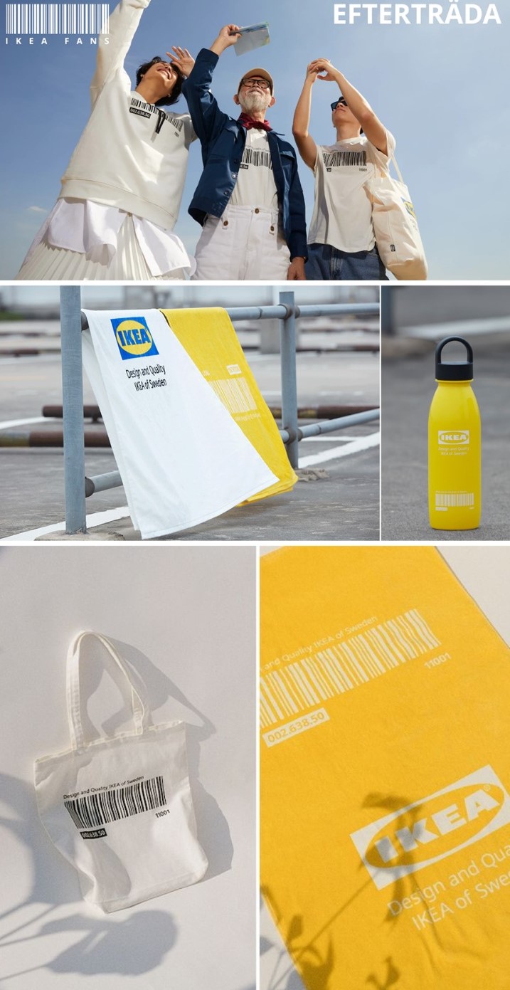 קולקציית הבגדים ופרטי לייף סטייל ממותגים עם הלוגו של איקאה. BY: IKEA